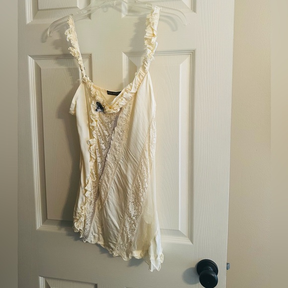 VINTAGE Marithe Francois Girbaud Creamy Ivory Lace Trim Sleeveless Top Cami IT46 - Picture 2 of 11